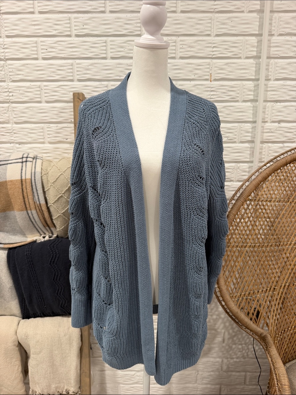 Maurices Dusty Blue Open-Front Cable Cardigan